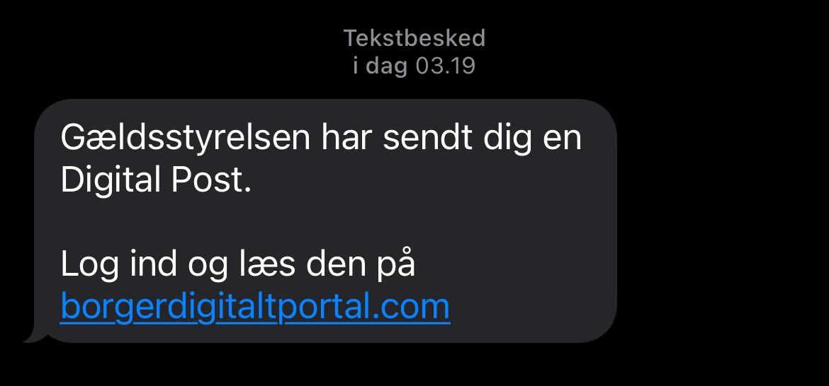 Billede af en falsk sms med falsk link