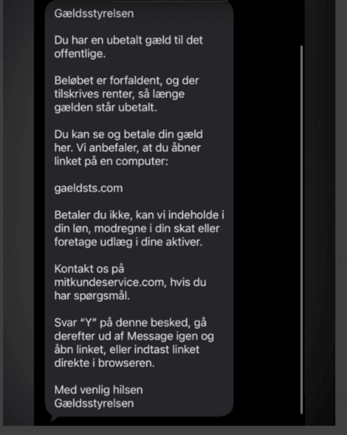 Falsk sms eksempel 1